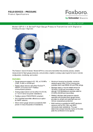 Imagen de Model IGP10 I/A Series® High Gauge Pressure Transmitter with Digital or Analog Output Signals