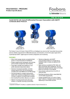 Image of Model IDP10 I/A Series® Differential Pressure Transmitter with HART® Communication Protocol