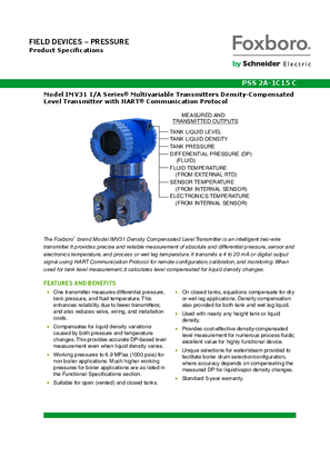 Image of Model IMV31 I/A Series Multivariable Transmitters Density-Compensated Level Transmitter with HART Communication Protocol