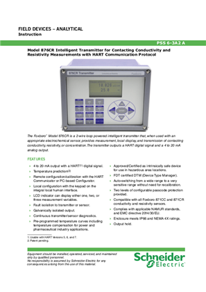 Image of Model 876CR Intelligent Transmitter for Contacting Conductivity and Resistivity Measurements with HART Communication Protocol