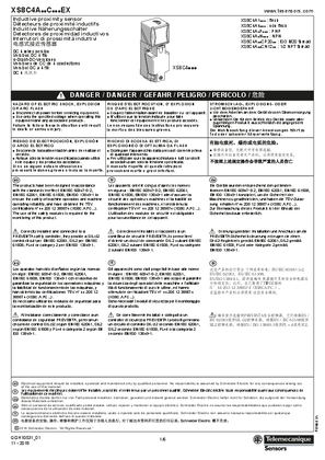 XS8C4A..C...EX Inductive proximity sensor ATEX, Instruction Sheet