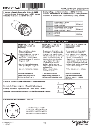 Paveikslas XB5EV57.4 3 phases voltage indicator pilot light with 3 LED, Instruction Sheet