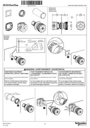 Image of XB5AS8.449.. Emergency stop with safety contacts, Instruction Sheet (EN)