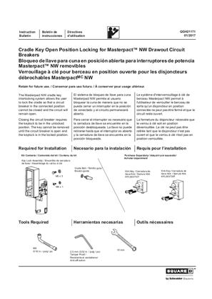 Slika korisnika Cradle Key Open Position Locking for MasterPacT NW Drawout Circuit Breakers - Installation Instructions