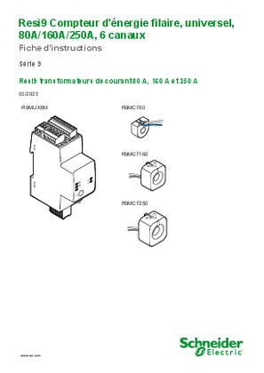 Bild von Resi9 Compteur d'énergie filaire, universel, 80A/160A/250A, 6 canaux, Resi9 transformateurs de courant 80 A, 160 A et 250 A - Fiche d’instructions