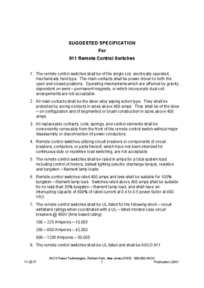 Suggested Specification for 911 Remote Control Switches