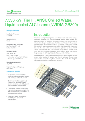 イメージ 7,536 kW, Tier III, ANSI, Chilled Water, Liquid-cooled AI Clusters (NVIDIA GB300)