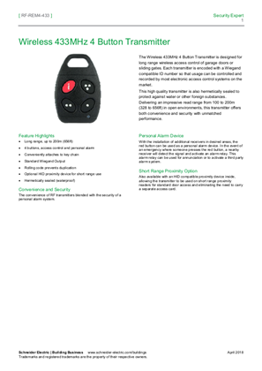 Image of Wireless 433MHz 4 Button Transmitter
