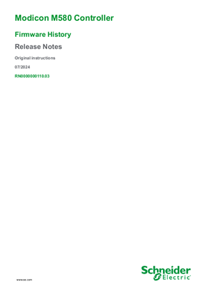 Image of Modicon M580 Controller Firmware History, Release Notes