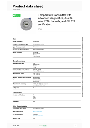 Image de Temperature transmitter with advanced diagnostics, dual 3- wire RTD channels, and SIL 2/3 certification.