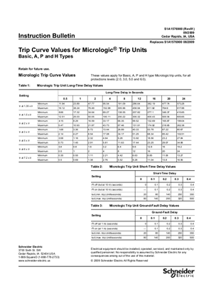 Image of MicroLogic Trip Units Trip Curve Values Instructions