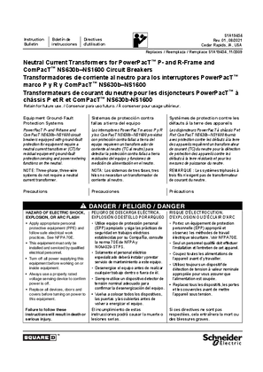 Image of Neutral Current Transformer (CT) Kit for PowerPacT™ and ComPacT™ Circuit Breakers, Installation Instructions
