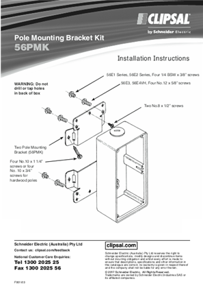 Image of Installation Instructions - F951/03 - 56PMK Pole Mounting Bracket Kit
