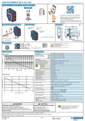 Slika korisnika XUK5LAPSMM12 Laser diffuse sensor, energetic, Instruction Sheet