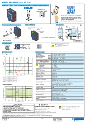 Image de XUK8LAPPNM12 Laser diffuse sensor with background suppression, Instruction de service