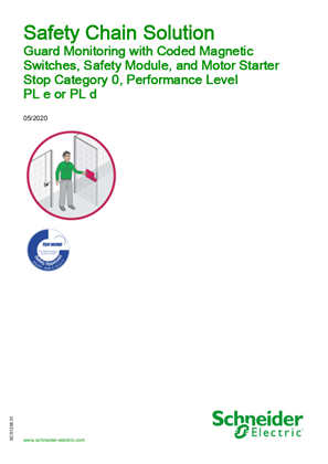 Bild von Safety Chain Solution - Guard Monitoring with Coded Magnetic Switches, Safety Module, and Motor Starter - Stop Category 0, Performance Level PL e or PL d