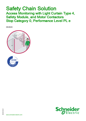 Image of Safety Chain Solution - Access Monitoring with Light Curtain Type 4, Safety Module, and Motor Contactors - Stop Category 0, Performance Level PL e