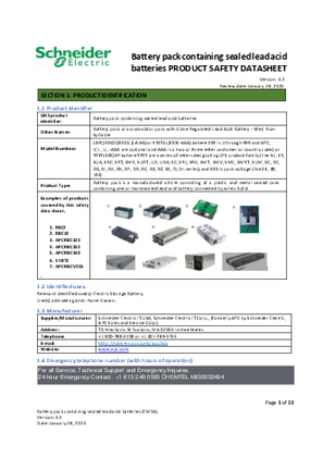 Image of PRODUCT SAFETY DATA SHEET of All rechargeable lead acid RBC and Battery Pack