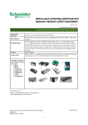Image of PRODUCT SAFETY DATA SHEET of All rechargeable lead acid RBC and Battery Pack