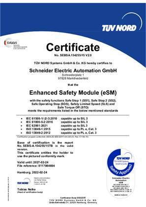 Lexium 32 eSM Certificate TUV Functional Safety Schneider Electric