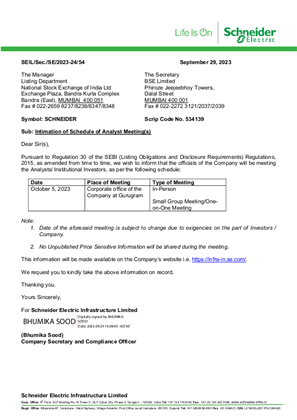 Image of SE Intimation Letter Analyst Meeting