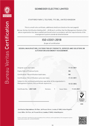 Imagen de ISO45001-2018 - Schneider Electric Ltd