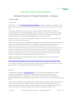 的映像 Security Bulletin - Netlogon Elevation of Privilege Vulnerability
