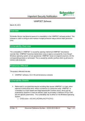 Security Notification - VAMPSET Software