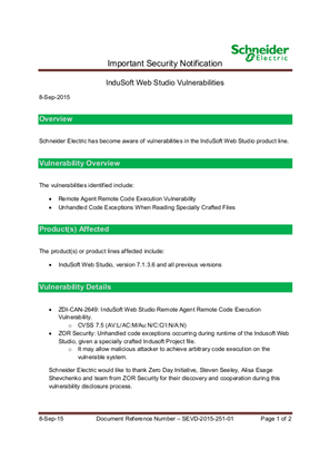Image of Security Notification - InduSoft Web Studio Vulnerabilities