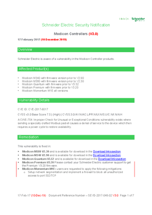 Security Notification - Modicon Controllers (3.0)
