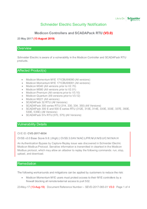 Obrázek Security Notification - Modicon Controllers and SCADAPack (V3.0)