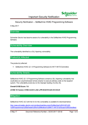 Security Notification - SoMachine HVAC Programming Software