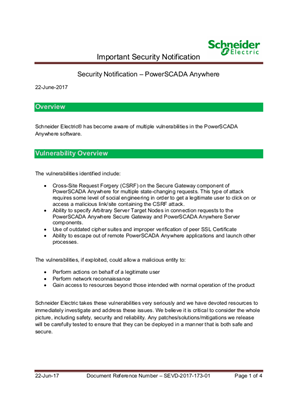 Security Notification - PowerSCADA Anywhere
