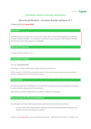 Image of Security Notification - U.motion Builder Software v1.5
