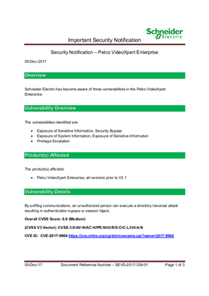 Security Notification - Pelco VideoXpert Enterprise 