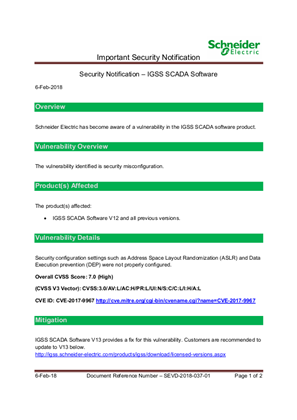 Security Notification- IGSS SCADA Software