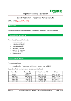 Security Notification - Pelco Sarix Professional (V1.2)