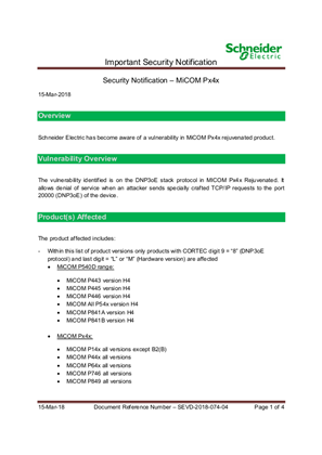 Security Notification - MiCOM Px4x Rejuvenated