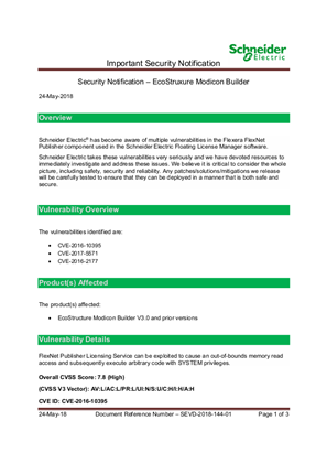 Security Notification-EcoStruxure Modicon Builder