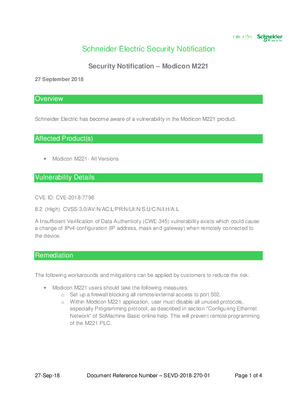 Security Notification - Modicon M221