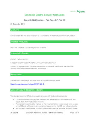 Security Notification - Pro-Face GP-Pro EX