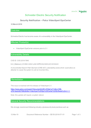 Security Notification - Pelco VideoXpert OpsCenter