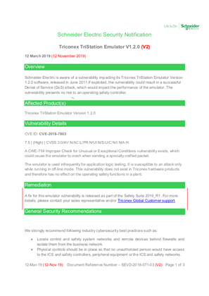 Security Notification - TriStation Emulator (V2)