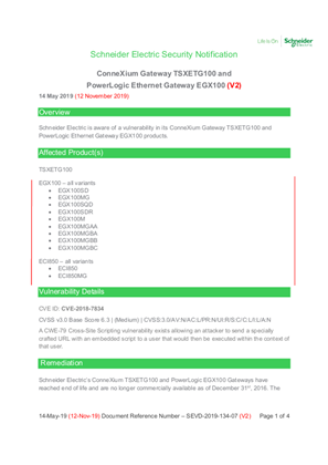 Security Notification - ConneXium Gateway & PowerLogic Ethernet Gateway (V2)