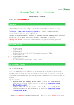 Security Notification - Modicon Controllers (V6.0)