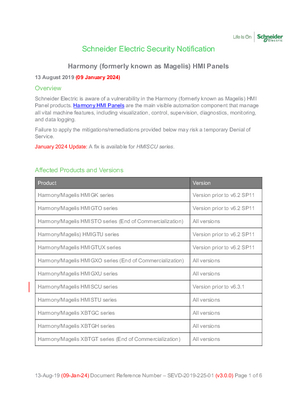 Security Notification - SEVD-2019-225-01 Magelis HMI Panels