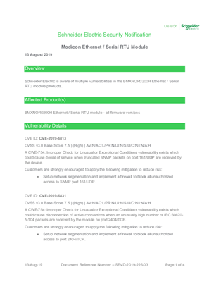 Security Notification - Modicon Ethernet / Serial RTU Module