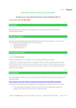 Security Notification - EcoStruxure Geo SCADA Expert (V1.1)
