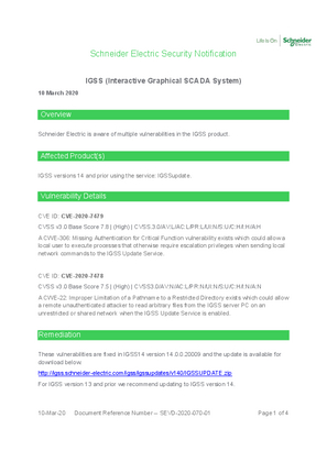 的映像 Security Notification - IGSS (Interactive Graphical SCADA System)