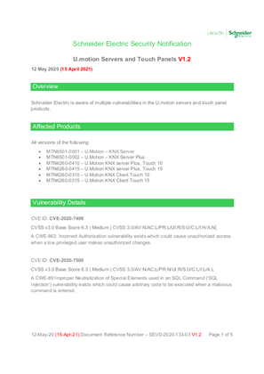 Security Notification - U.motion Servers and Touch Panels (V1.2)